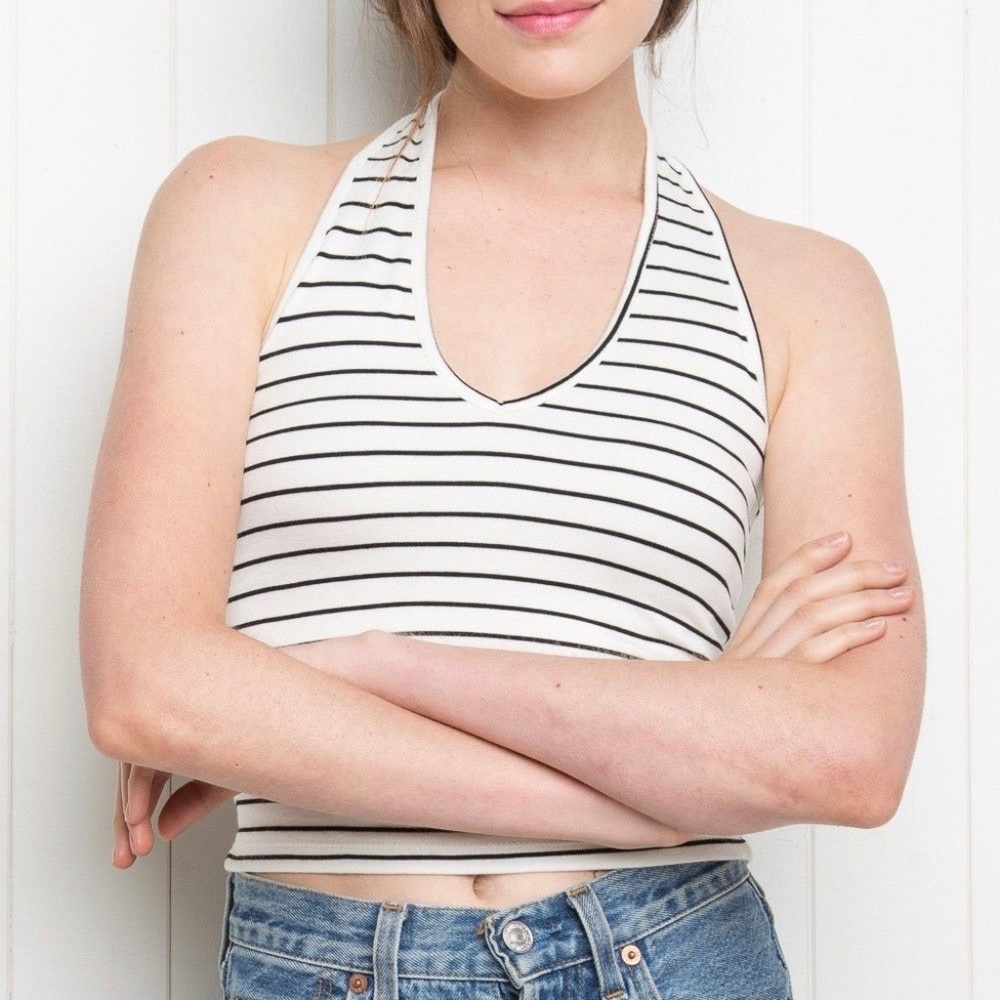Brandy Melville White Striped Halter Top